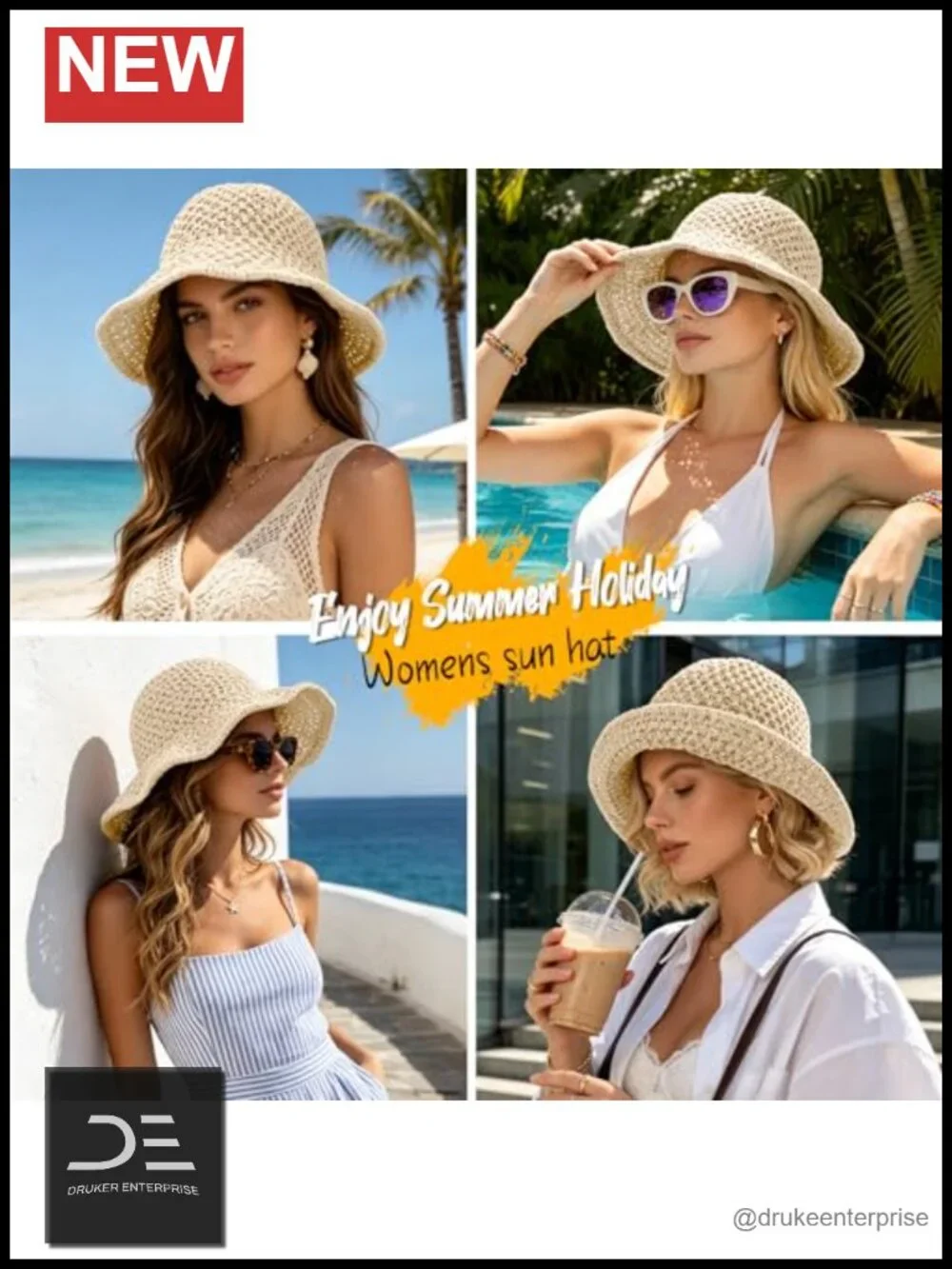 Straw Beach Sun Hat Floppy Crochet UV Protection Packable Bucket Hat